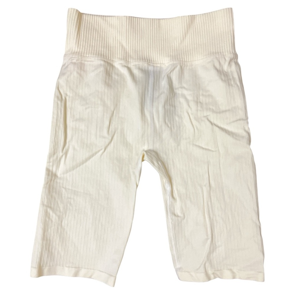 NWT Mango Cream Ribbed High-Waist Seamless Claudi biker Shorts Size M